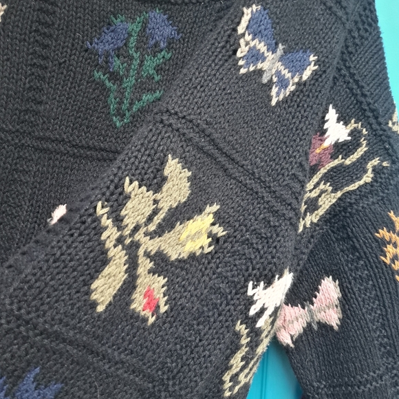 Vintage Sweater Oversized Quilt Blanket Patchwork Pattern Butterfly Retro 80s - Picture 4 of 13